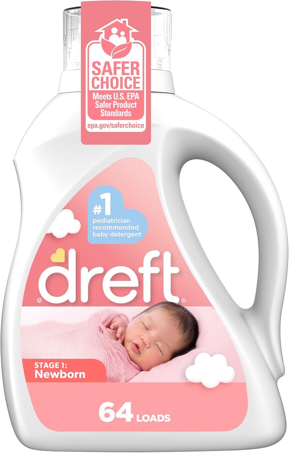 Dreft Stage 1: Newborn Hypoallergenic Liquid Baby Laundry Detergent (HE), Natural for Baby, Newborn, or Infant, 92 Oz (64 loads), Packaging may vary